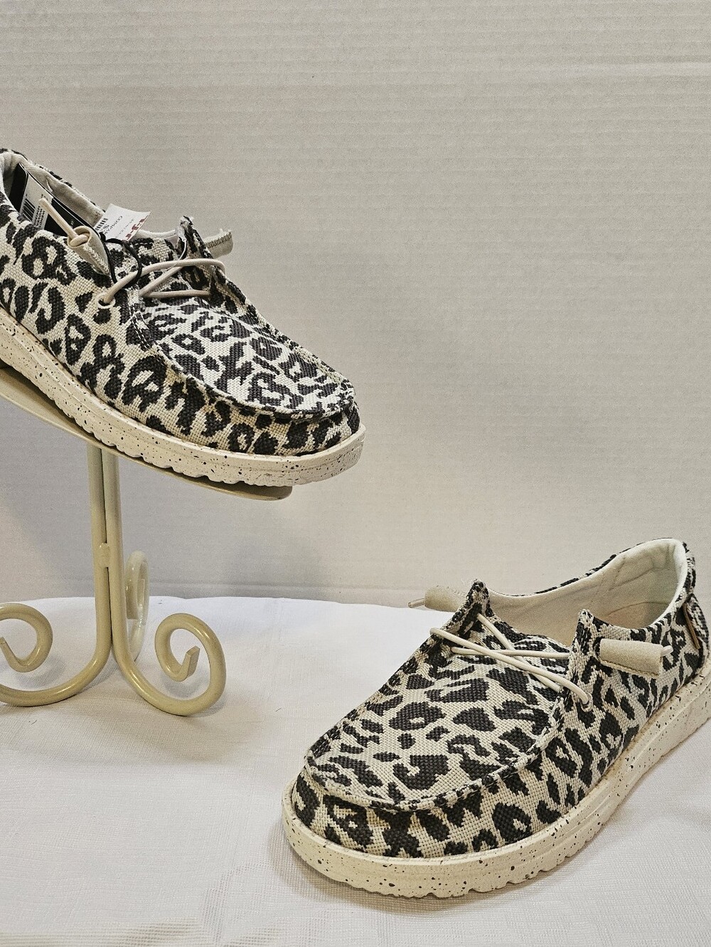 Hey Dude Women's Slip-On Moccasins - Black & Cream Leopard (NEW)